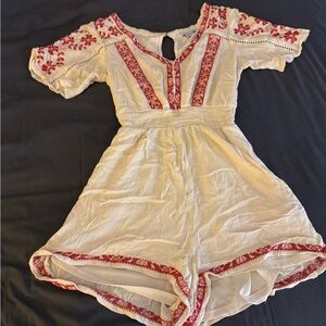 American Eagle Outfitters White and Red Embroidered Romper